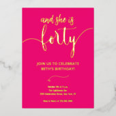 エレガントなカリグラフィー ピンク 40 誕生日カード 招待状 (正面)