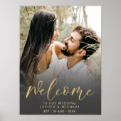 エレガントなカリグラフィー ブラック＆ゴールド フォト ウェディング ポスター (正面)