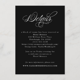 エレガントなカリグラフィー ブラック＆ホワイト ウェディング ディテール エンクロージャーカード