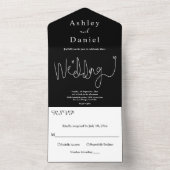 エレガントなカリグラフィー ブラック＆ホワイト モダンウェディング オールインワン招待状 (内側)