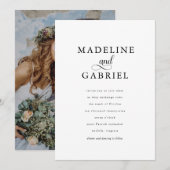 エレガントなカリグラフィー ミニマル フォト ウェディング 招待状 (正面/裏面)