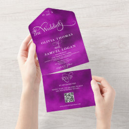 エレガントなカリグラフィー モダンウェディング オールインワン招待状