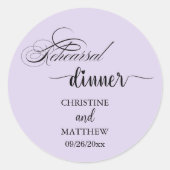 エレガントなカリグラフィー ライトパープル リハーサルディナー ラウンドシール (正面)