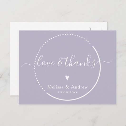エレガントなカリグラフィー - ラベンダー ウェディング サンクス ポストカード (正面/裏面)