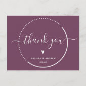 エレガントなカリグラフィー - ワインレッドの結婚式のお礼 ポストカード (正面)