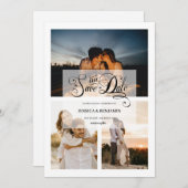 エレガントなカリグラフィー ヴェラム風効果 3枚の写真 セーブザデート (正面/裏面)