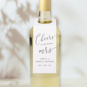 エレガントなカリグラフィー 未来の花嫁のためのブライズシャワー ボトルネックタグ