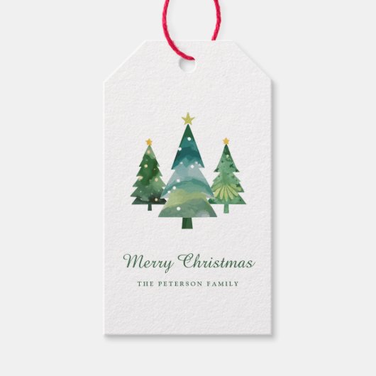 エレガントなカリグラフィー 水彩 クリスマスツリー ギフトタグ (正面)