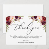 エレガントなカリグラフィー 水彩 ワインレッド 花 サンキューカード (正面/裏面)