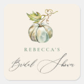 エレガントなカリグラフィー 秋のカボチャ ブライダルシャワー スクエアシール (正面)