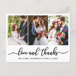 エレガントなカリグラフィー 結婚式 御礼 3枚の写真 ポストカード