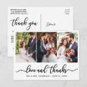 エレガントなカリグラフィー 結婚式 御礼 3枚の写真 ポストカード (正面/裏面)