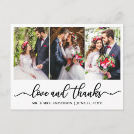 エレガントなカリグラフィー 結婚式 御礼 3枚の写真 ポストカード