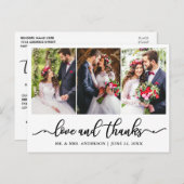 エレガントなカリグラフィー 結婚式 感謝 3枚の写真 ポストカード (正面/裏面)
