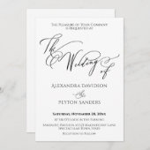エレガントなカリグラフィー「The Wedding of」ブラック＆ホワイト 招待状 (正面/裏面)