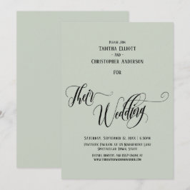 エレガントなカリグラフィー Their Wedding シンプル サージブルー 招待状