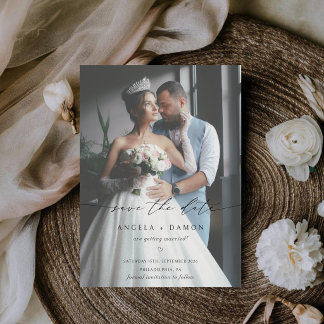 エレガントなカリグラフィー Wedding 写真 セーブザデート