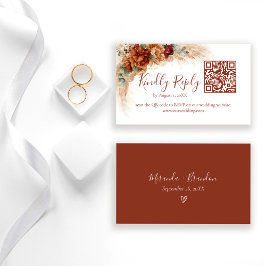 エレガントなカリグラフィーQRコードボホウェディングRSVPカード エンクロージャーカード