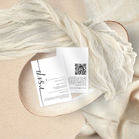 エレガントなカリグラフィーQRコード結婚式出欠確認カード 招待状