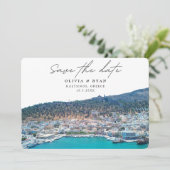 エレガントなカリムノス ギリシャ 結婚式 Save the Date 招待状 (スタンド正面)