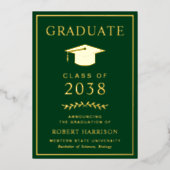 エレガントなカレッジグリーンの卒業フォイル発表 箔招待状 (正面)
