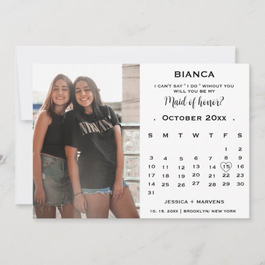 エレガントなカレンダーのブライズメイドの提案カード   招待状 (正面)