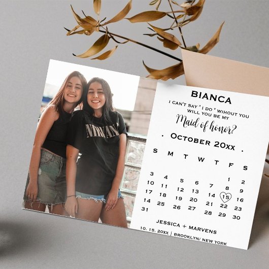 エレガントなカレンダーメイドオブオナー提案カード 招待状