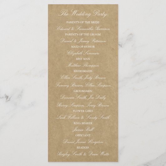 エレガントなカントリークラフト結婚式プログラムテンプレート プログラム (裏面)