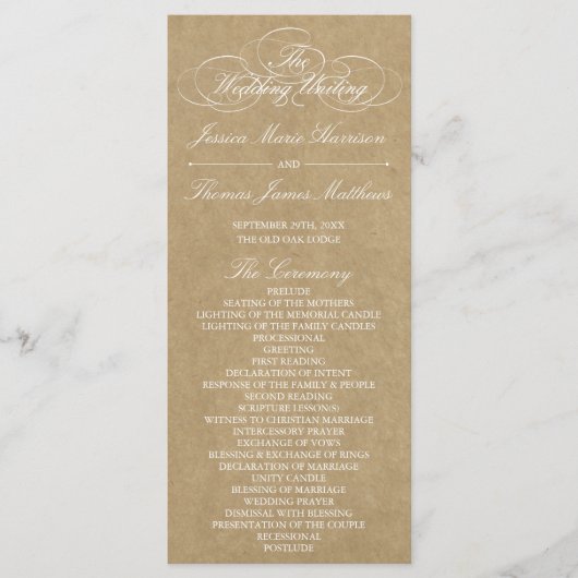 エレガントなカントリークラフト結婚式プログラムテンプレート プログラム (正面)