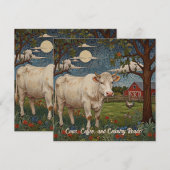 エレガントなカントリー調のボヘミアンハートがあふれる牛の牧場 招待状 (正面/裏面)