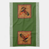 エレガントなカントリー ライフの雄鶏とギリシャの鍵 キッチンタオル (縦)