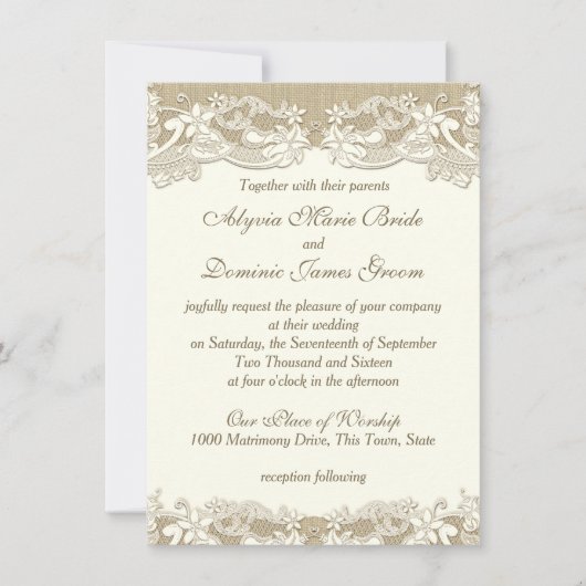 エレガントなカントリー ヴィンテージ ウェディング 招待状 (正面)