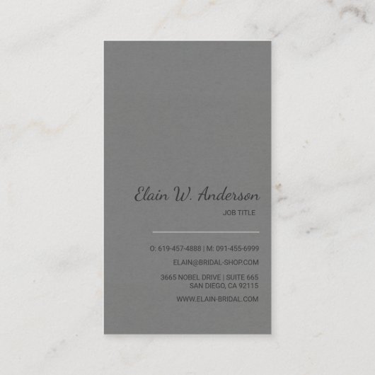 エレガントなガウンの花嫁の服のブティックのウェディングプランナー 名刺 (裏面)