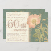 エレガントなガーデナーの60歳誕生日 ヴィンテージ ローズ 招待状 (正面/裏面)