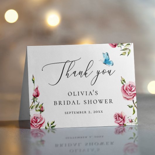 エレガントなガーデンティーパーティーのブライダルシャワーのお礼カード| 繊細な花 サンキューカード
