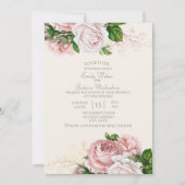 エレガントなガーデンピンクの花束 ローズ クリーム色の結婚式 招待状 (正面)