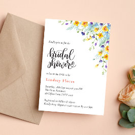 エレガントなガーデンフラワー ウォーターカラーのブライズシャワー 招待状