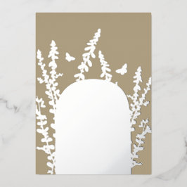 エレガントなガーデンリーフとバタフライのウェディングカード 箔招待状