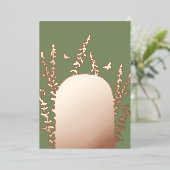 エレガントなガーデンリーフとバタフライのウェディングカード 箔招待状 (立ち正面)