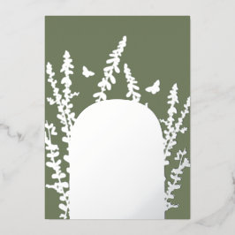 エレガントなガーデンリーフとバタフライのウェディングカード 箔招待状