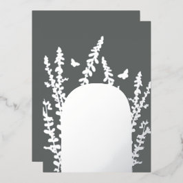 エレガントなガーデンリーフとバタフライのウェディングカード 箔招待状