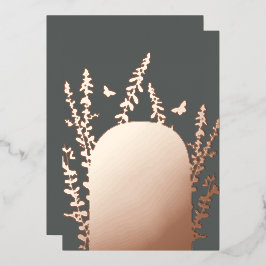 エレガントなガーデンリーフとバタフライのウェディングカード 箔招待状