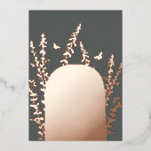 エレガントなガーデンリーフとバタフライのウェディングカード 箔招待状 (正面)