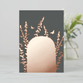 エレガントなガーデンリーフとバタフライのウェディングカード 箔招待状 (立ち正面)