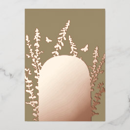 エレガントなガーデンリーフとバタフライのウェディング 箔招待状