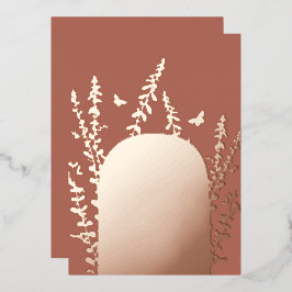 エレガントなガーデンリーフとバタフライのウェディング   箔招待状