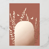 エレガントなガーデンリーフとバタフライのウェディング 箔招待状 (正面)