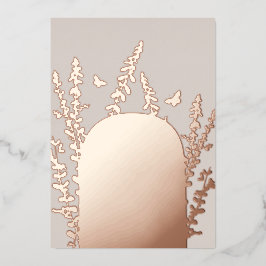 エレガントなガーデンリーフとバタフライのウェディング 箔招待状