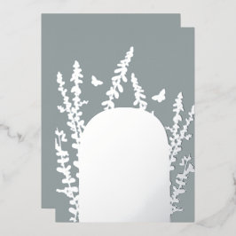 エレガントなガーデンリーフとバタフライのウェディング 箔招待状