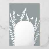 エレガントなガーデンリーフとバタフライのウェディング 箔招待状 (正面)